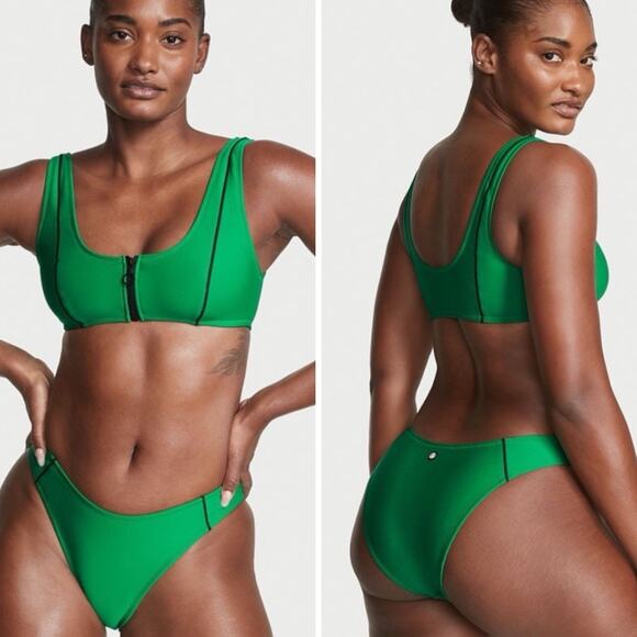 Victoria’s Secret 2pc Bikini Set Size S Green Sporty Brazilian Scoop Bottom NEWl - Picture 1 of 10